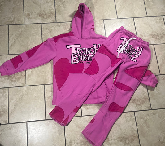 Pink/pink stacked patch sweatsuit