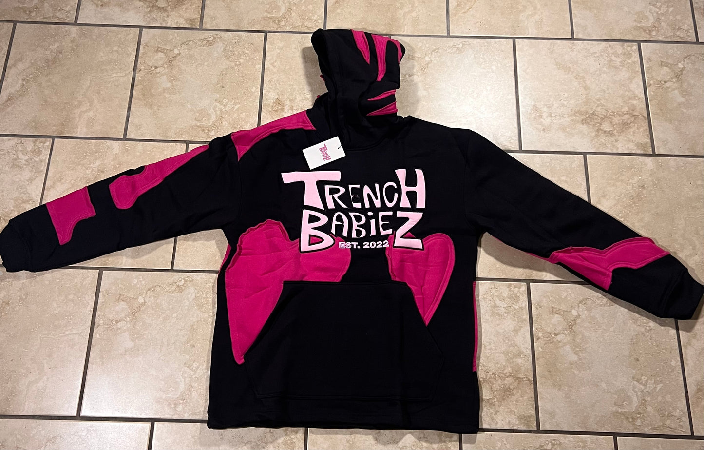 Black/pink stacked patch sweatsuit