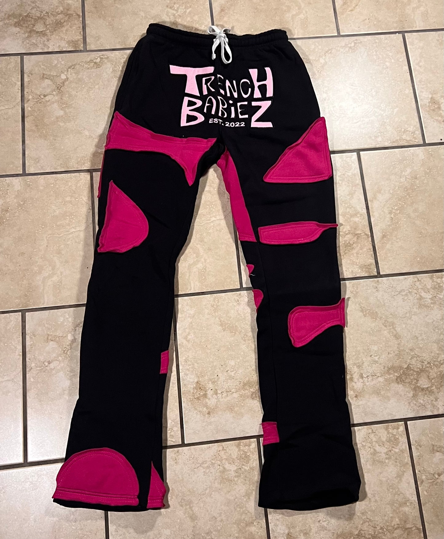 Black/pink stacked patch sweatsuit