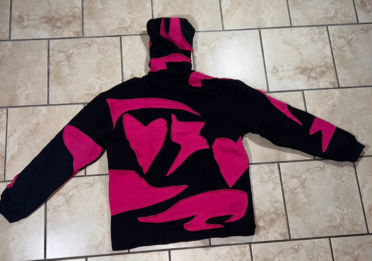 Black/pink stacked patch sweatsuit