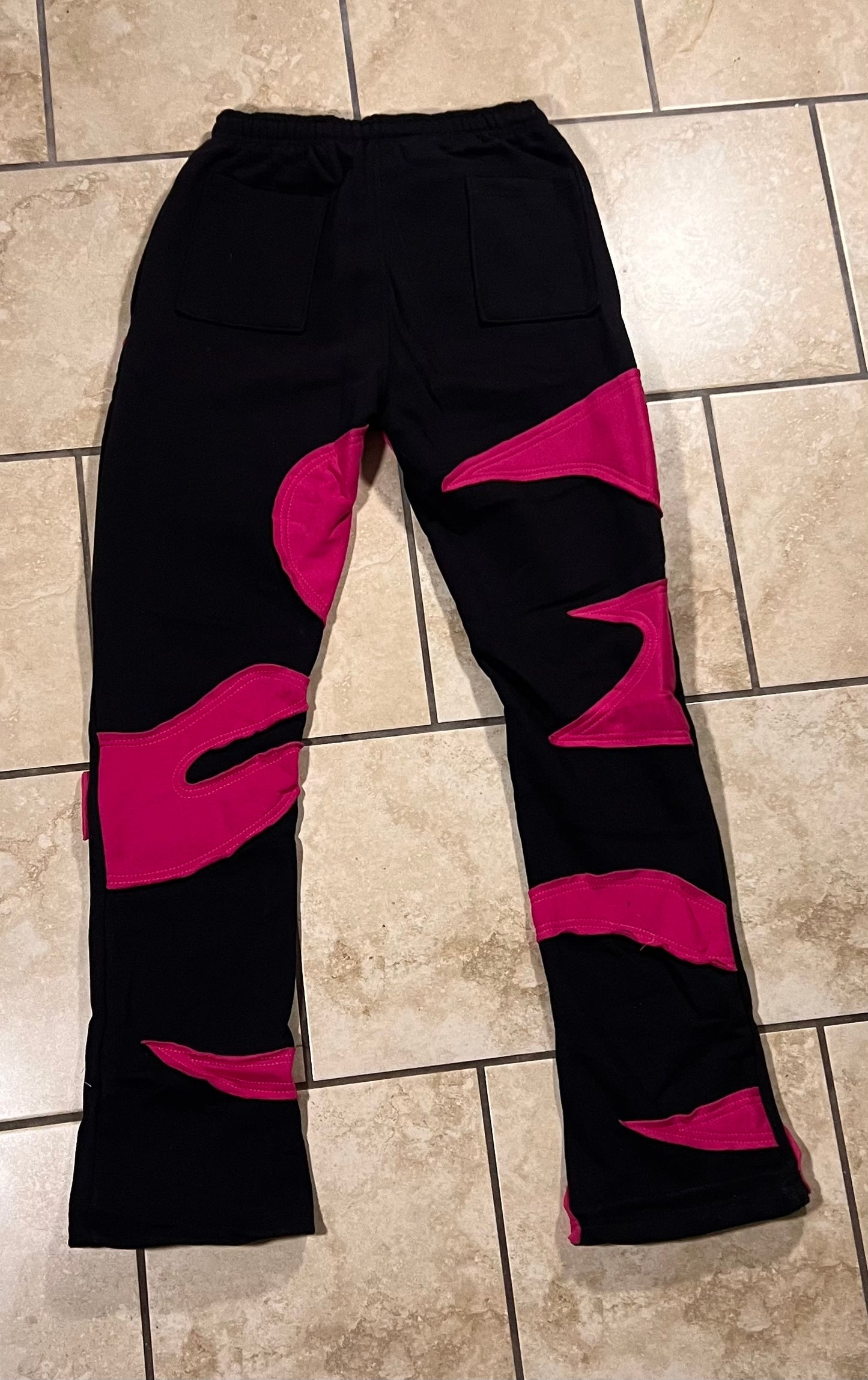 Black/pink stacked patch sweatsuit